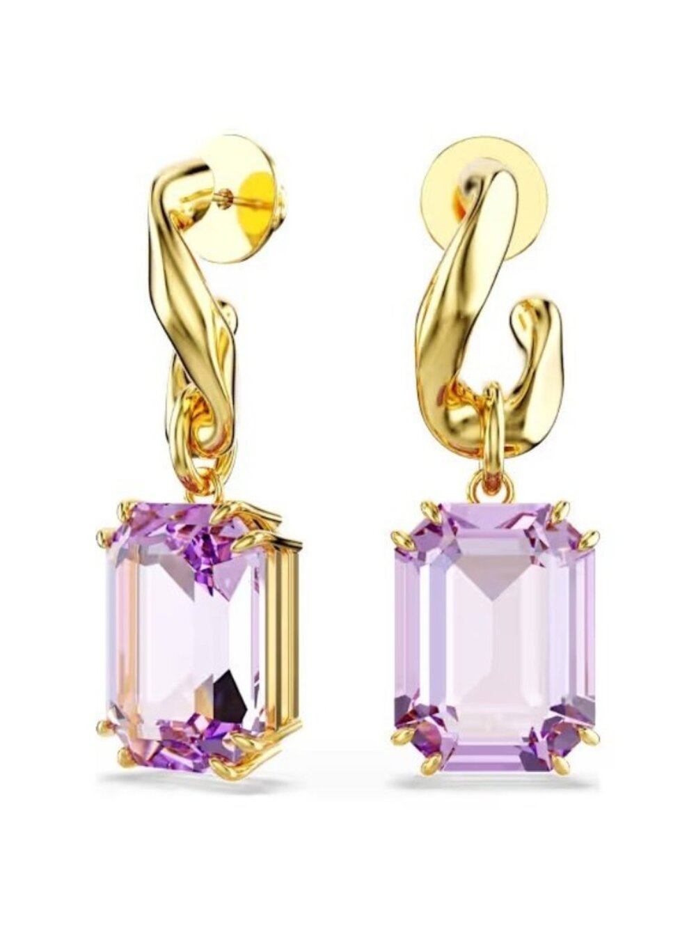Swarovski Millenia Purple Octagon Crystal Drop Earrings Gold Tone 5694784 NIB